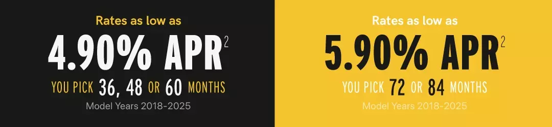 Rates as low as 4.90% APR (36-60 months), 5.90% APR for 72 o4 84 months (model years 2018-2025)